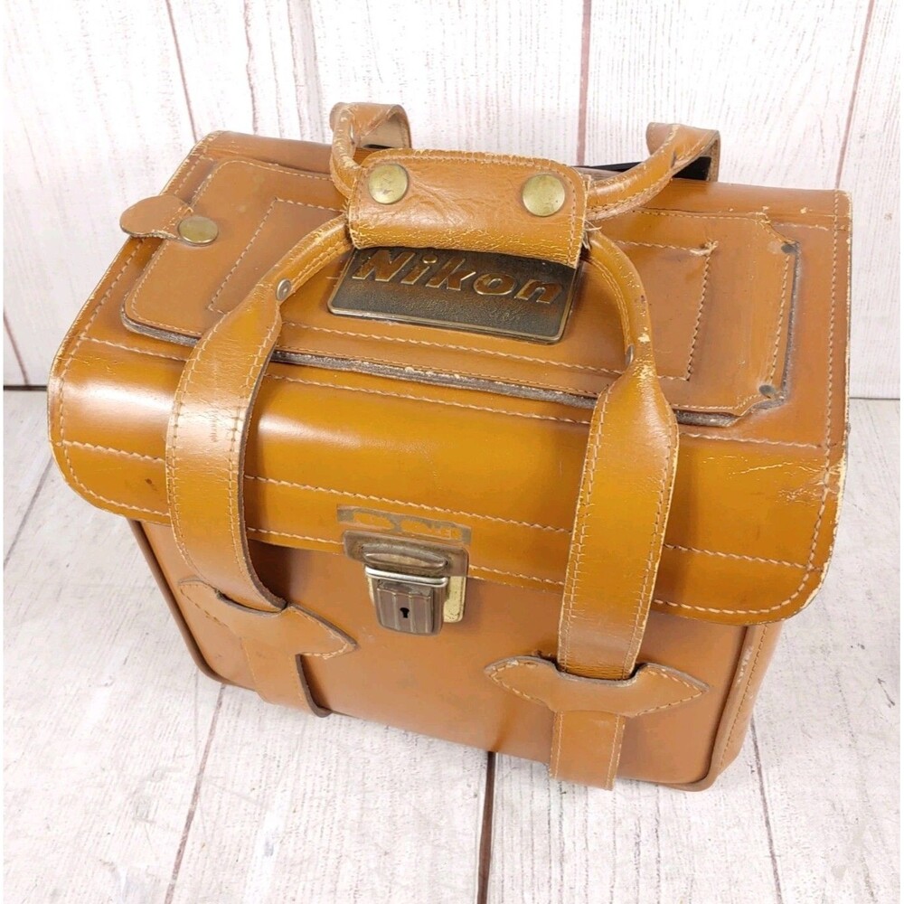 Vintage Nikon Bright Leather Camera Bag / Hard Case - VTG Hand Waxed Top Grain